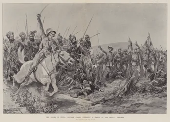 Die Alliierten in China, deutsche Truppen bejubeln einen Angriff der Bengal Lancers